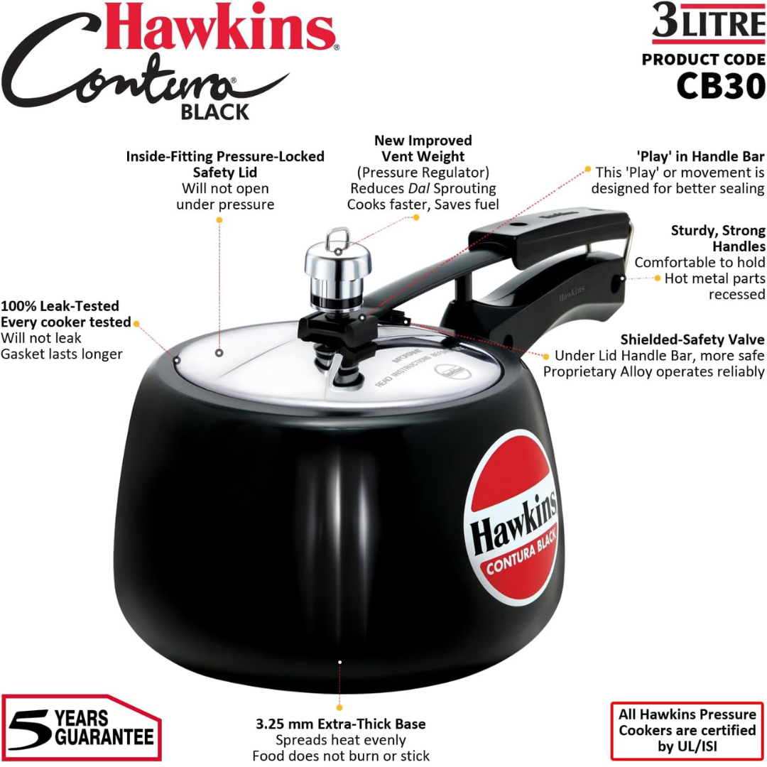 Hawkins Contura Black 3 ltrs Pressure Cooker - CB30