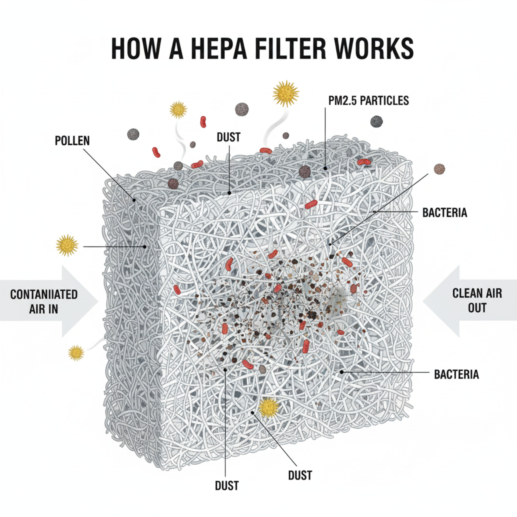HEPA Air Purifier Filtration — AC Ghar Nepal How HEPA air purifier works filtration diagram Nepal