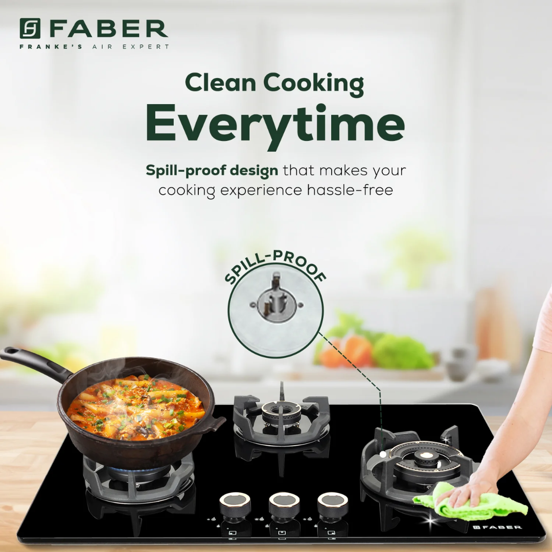 Faber 75 cm 3 Burner Auto Ignition Gas Burner - HOB EXPERIA HT 753 ALU AI FFD