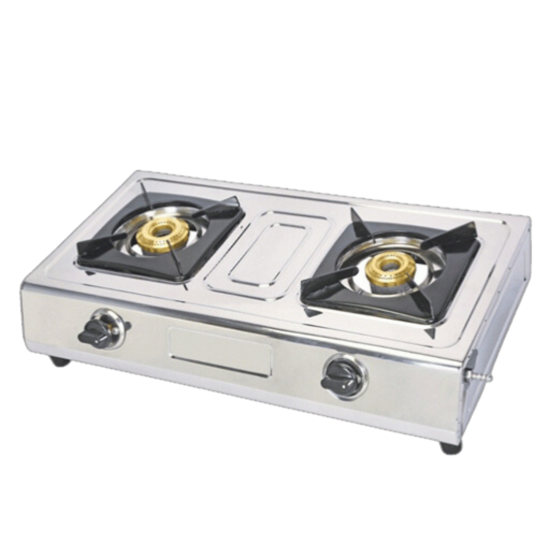 Yasuda 2 Burner Basic Stainless Steel Non Magnetic Gas Stove - YS-DB06 Flames