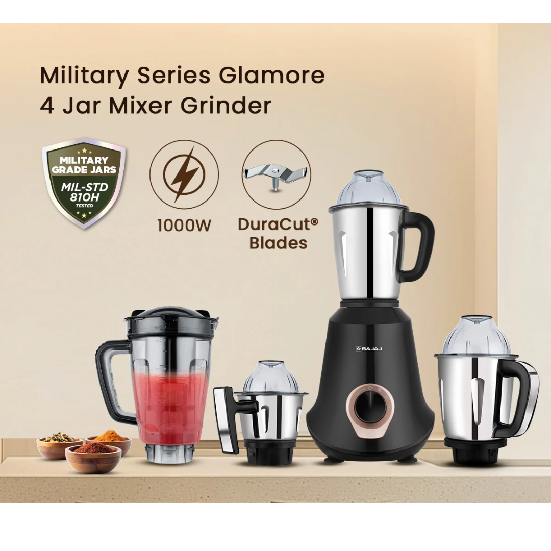 Bajaj Military Series Glamore 4 Jar 1000W Mixer Grinder