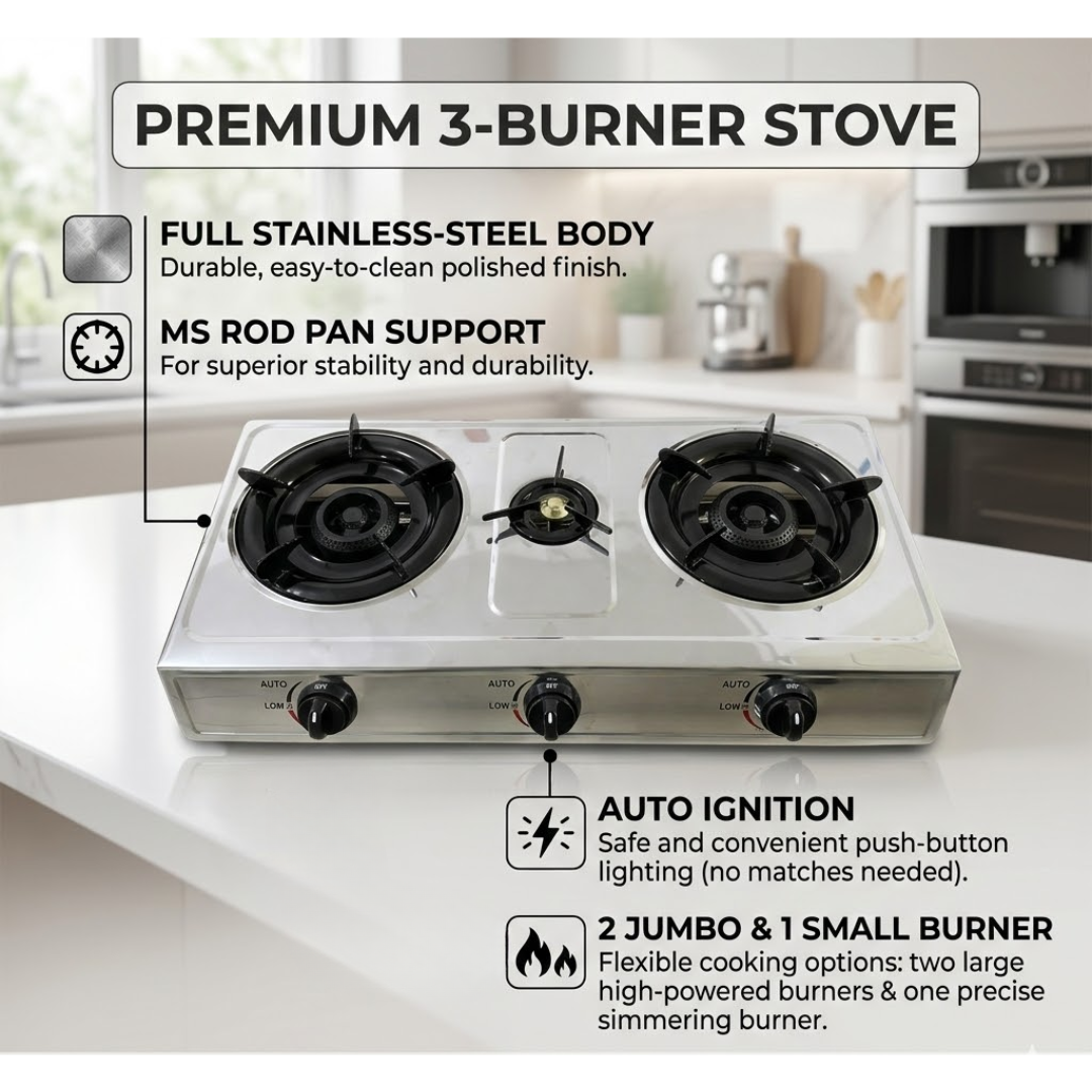 CG 3 Burner Auto Ignition Gas Stove - CGGS3BSC