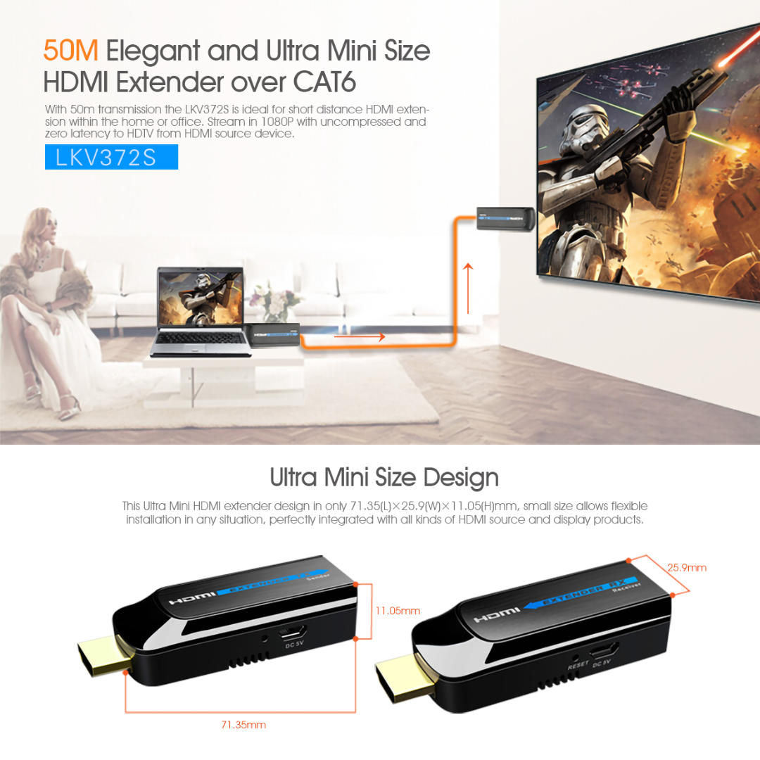 Lenkeng 50 Meter Point to Point HDMI Extender 1080P - LKV372S