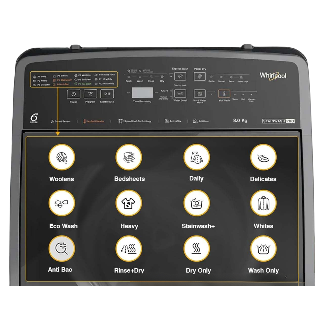 Whirlpool 8 Kg Automatic Top Load Washing Machine - STAINWASH PRO 8.0 GREY 10YRM